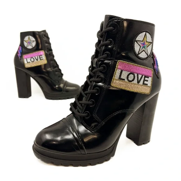 Aldo Glitteratti Lace up High Heel Combat Boots - Picture 3 of 11